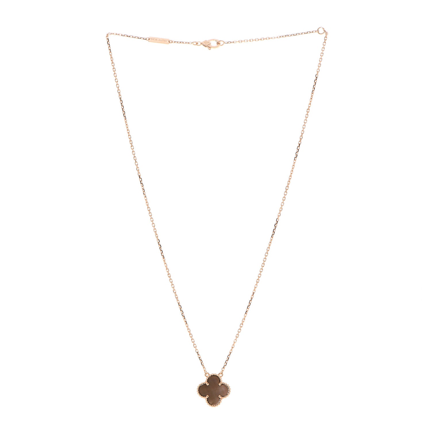 Van Cleef & Arpels 18K Rose Gold Gray Mother of Pearl Vintage Alhambra Pendant Necklace 3 of 6