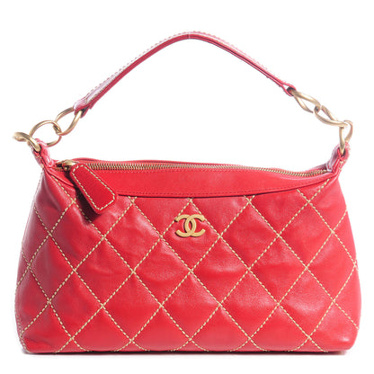 Chanel Leather Quilted Surpique Hobo Red 1 of 7