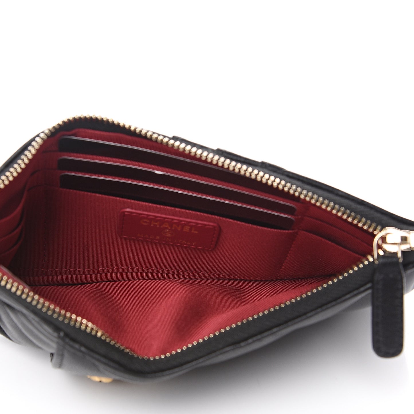 Goatskin Quilted 19 Flat Wallet Pouch Black