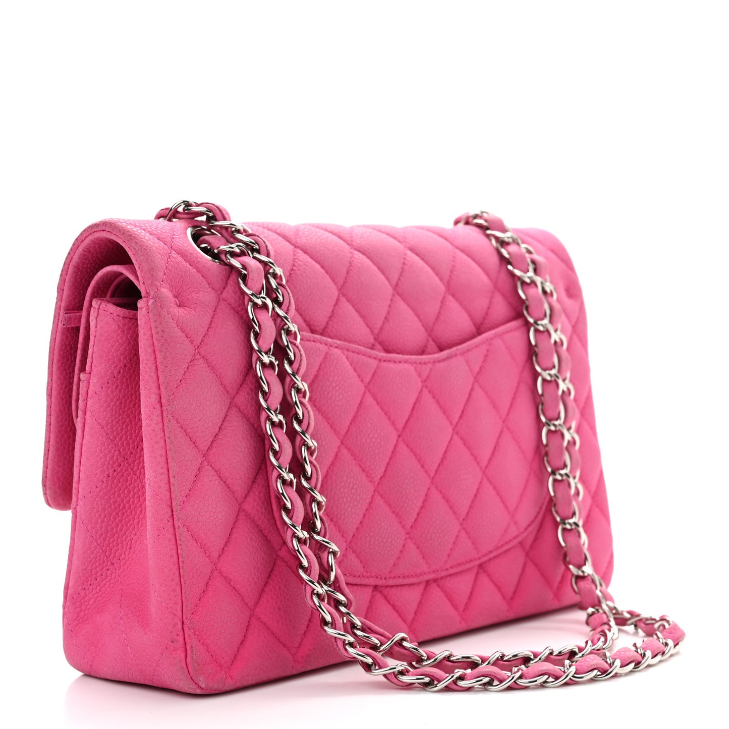Iridescent Caviar Quilted Medium Double Flap Pink