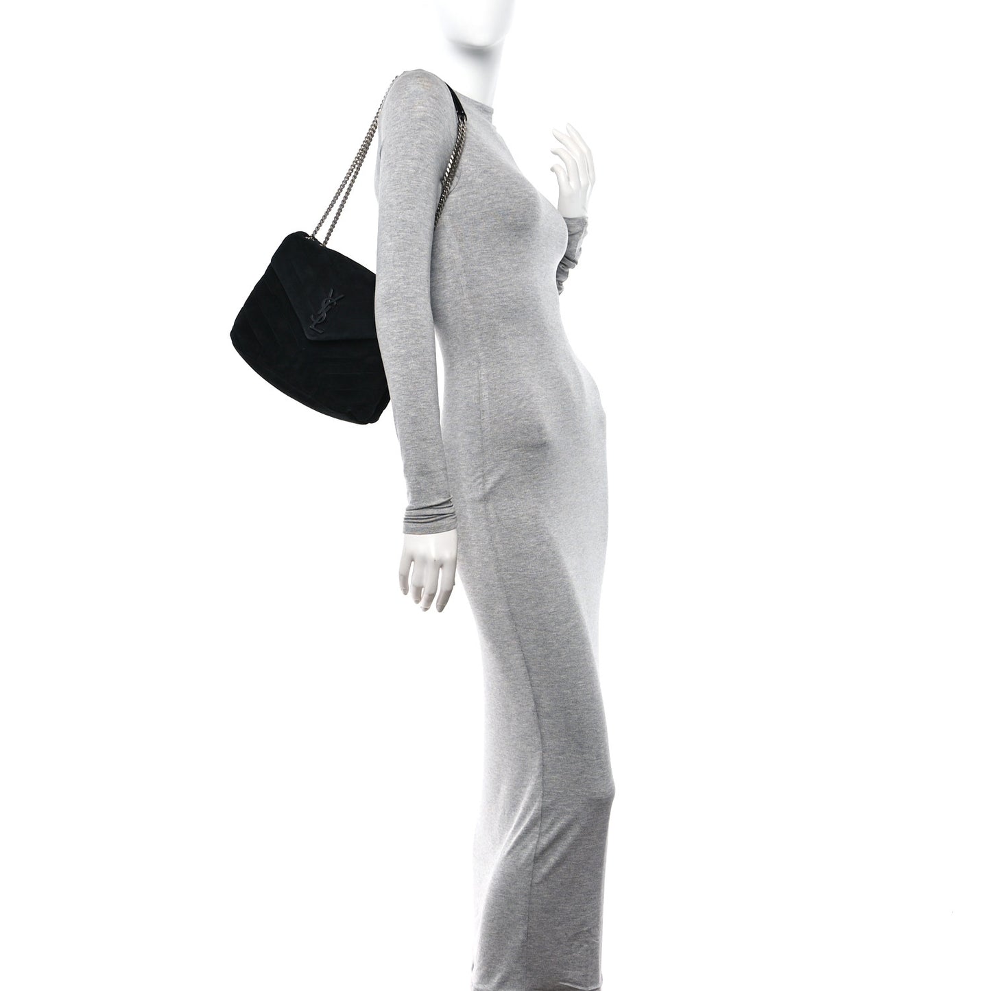 Suede Calfskin Y Quilted Monogram Small Loulou Chain Satchel Black