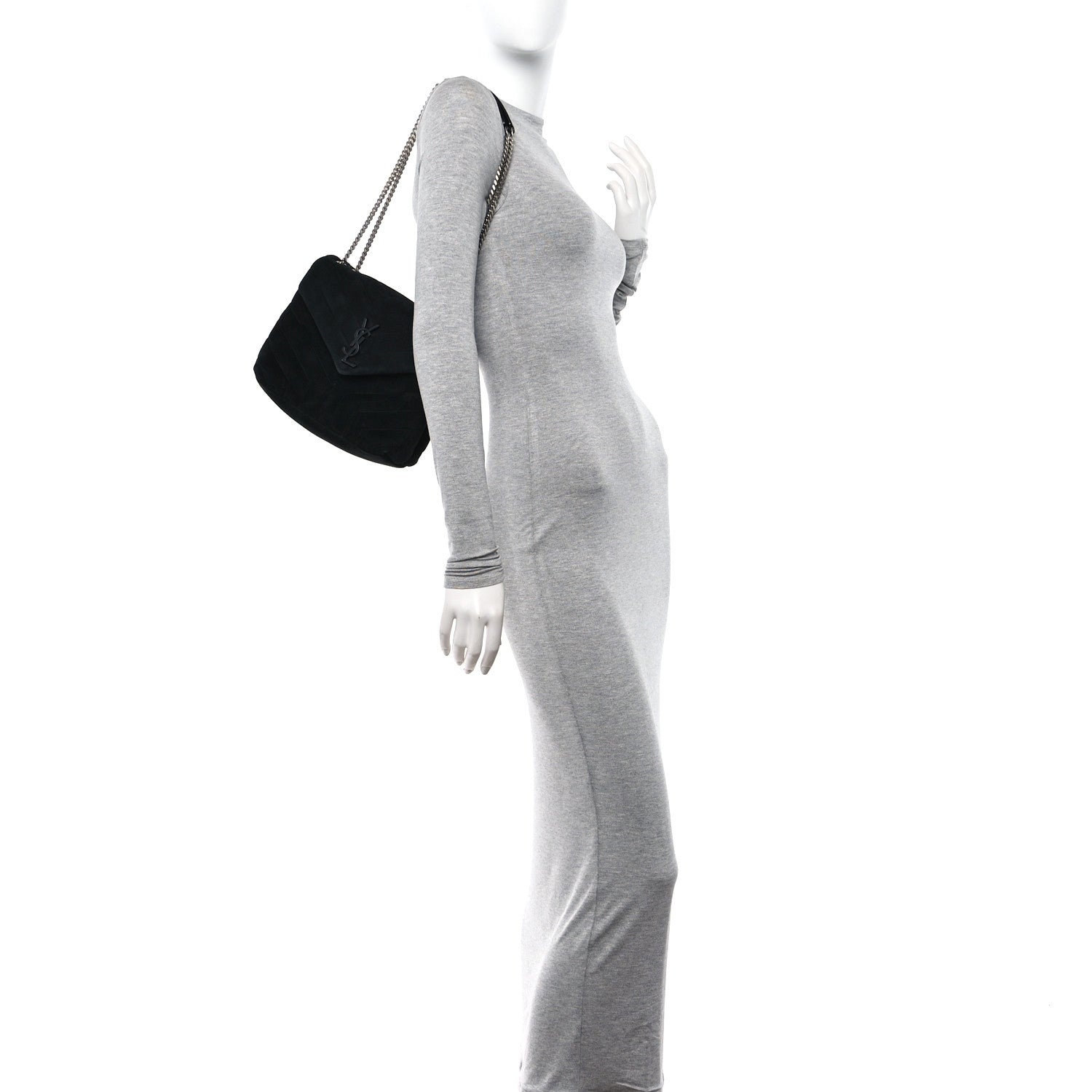 Saint Laurent Suede Calfskin Y Quilted Monogram Small Loulou Chain Satchel Black 2 of 11