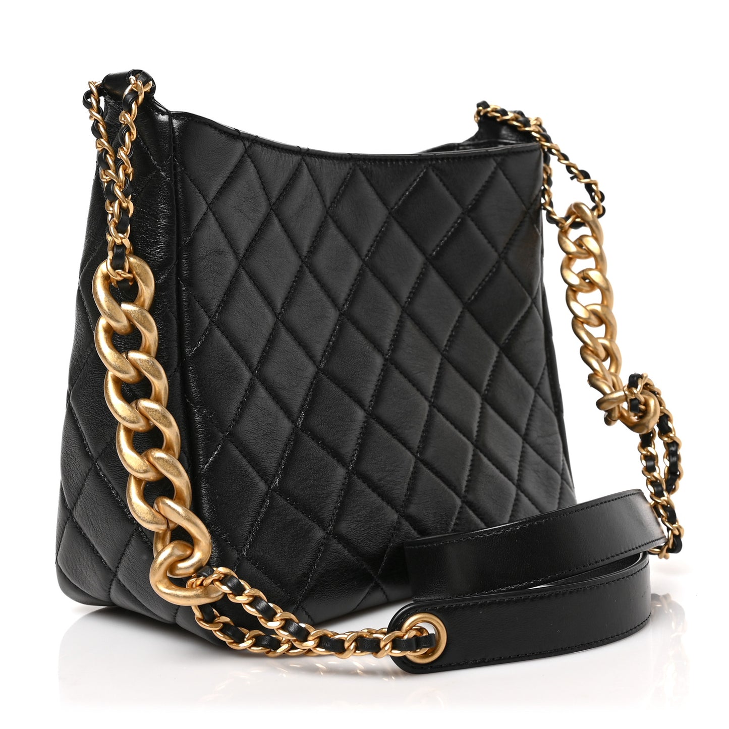 Shiny Lambskin Quilted CC Hobo Black