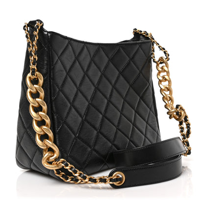 Chanel Shiny Lambskin Quilted CC Hobo Black 3 of 9