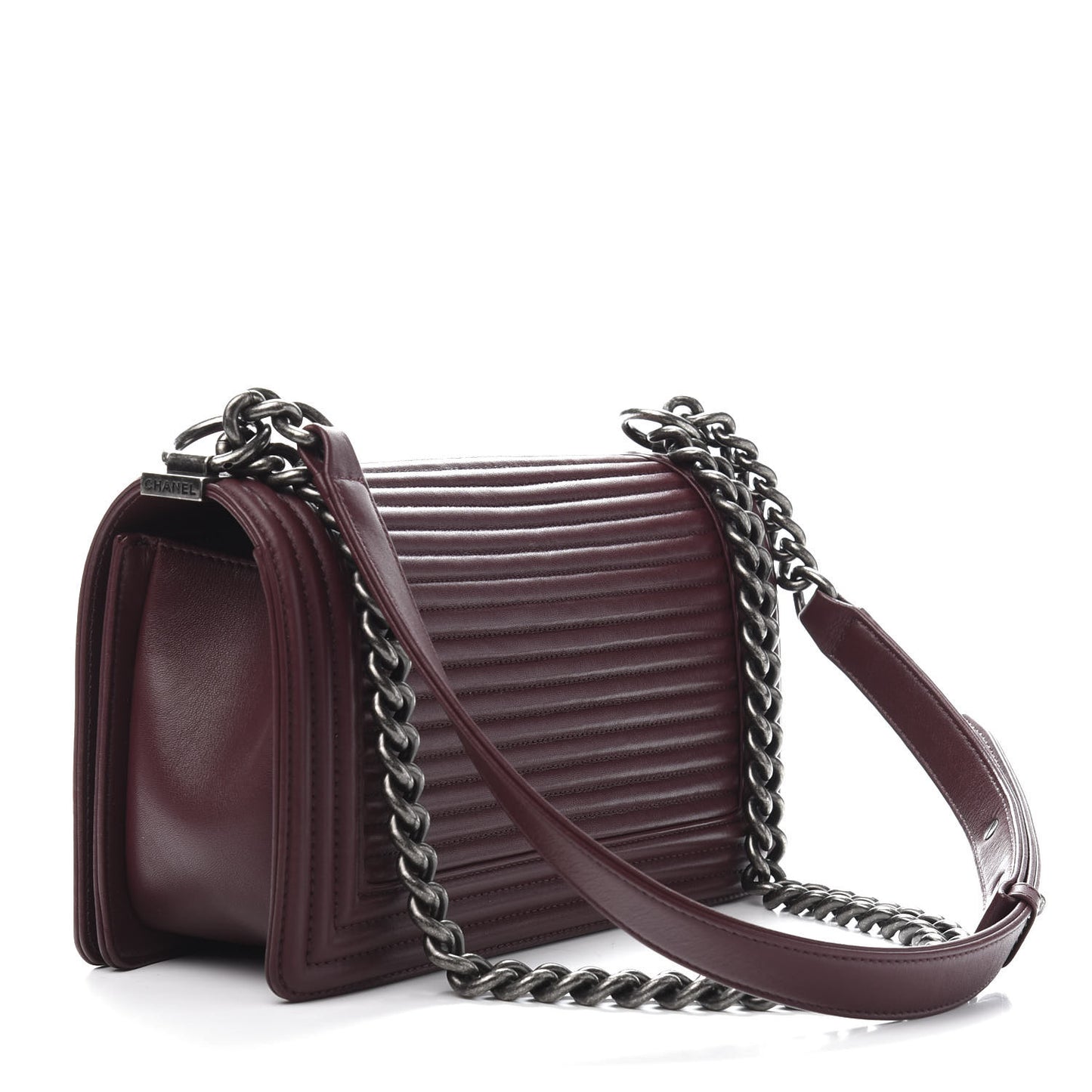 Calfskin Horizontal Quilted Medium Boy Flap Burgundy