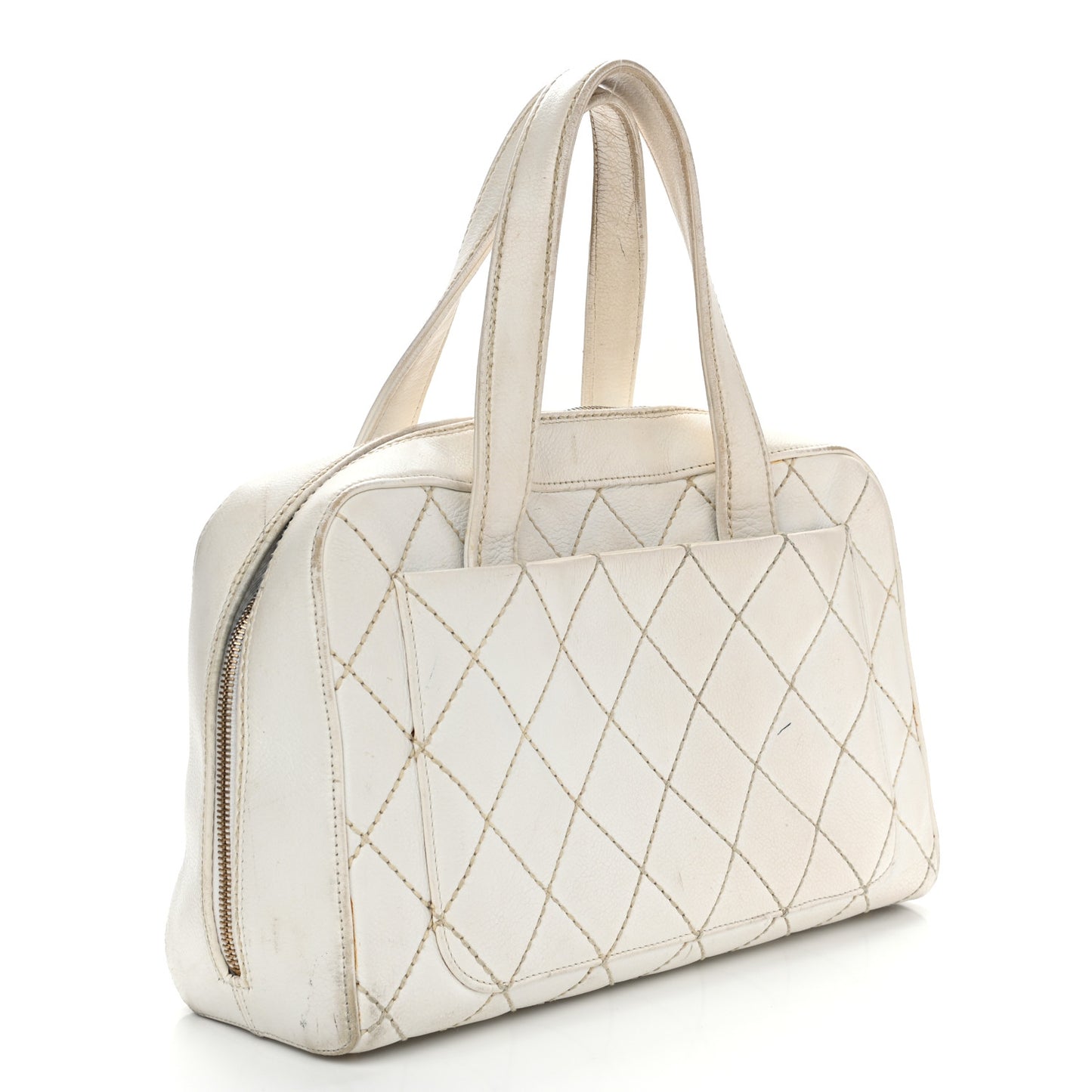 Calfskin Wild Stitch Top Handle Bag White