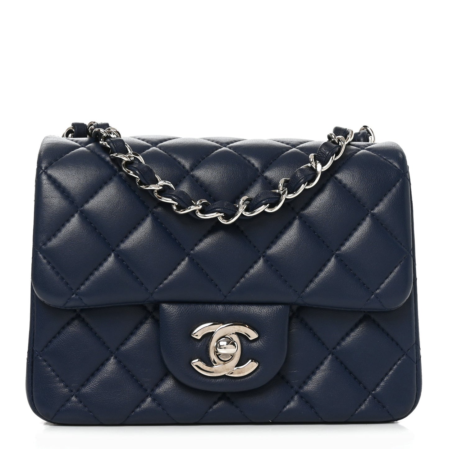 Lambskin Quilted Mini Square Flap Navy