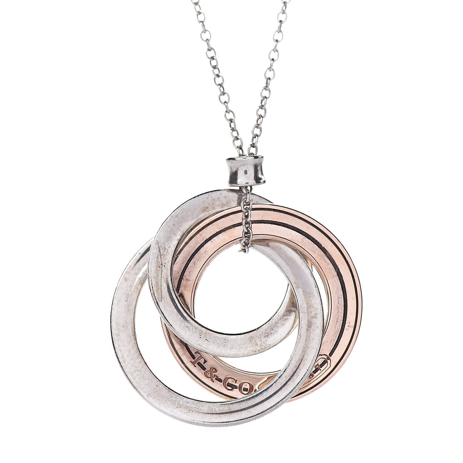 Tiffany Sterling Silver Rubedo Small Interlocking Circles Pendant Necklace 7 of 10