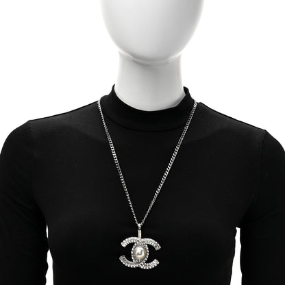 Chanel Pearl Baguette Crystal Large CC Pendant Necklace Silver 3 of 5