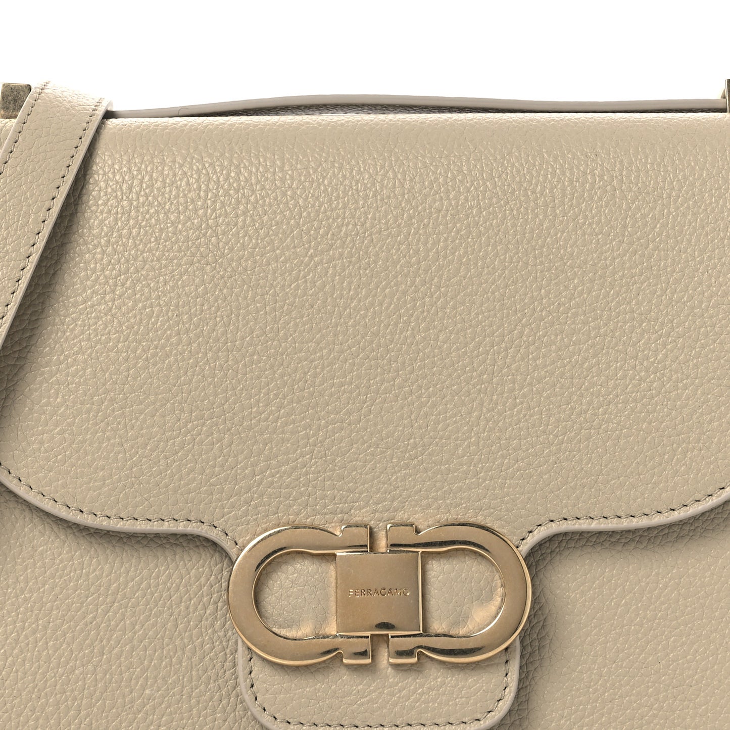 Grained Calfskin Double Gancini Crossbody Stone