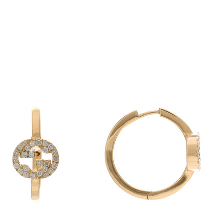 Gucci 18K Yellow Gold Diamond Running G Huggie Earrings 1 of 5