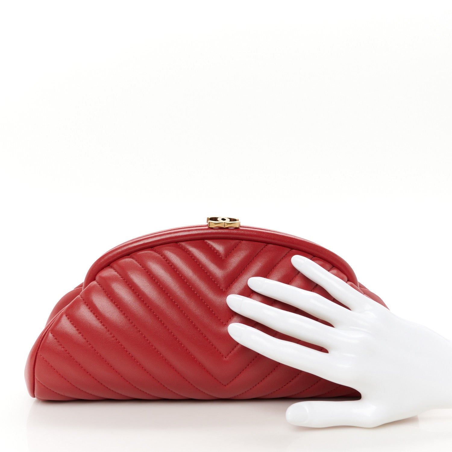 Chanel Lambskin Chevron Quilted Timeless Clutch Red 2 of 8