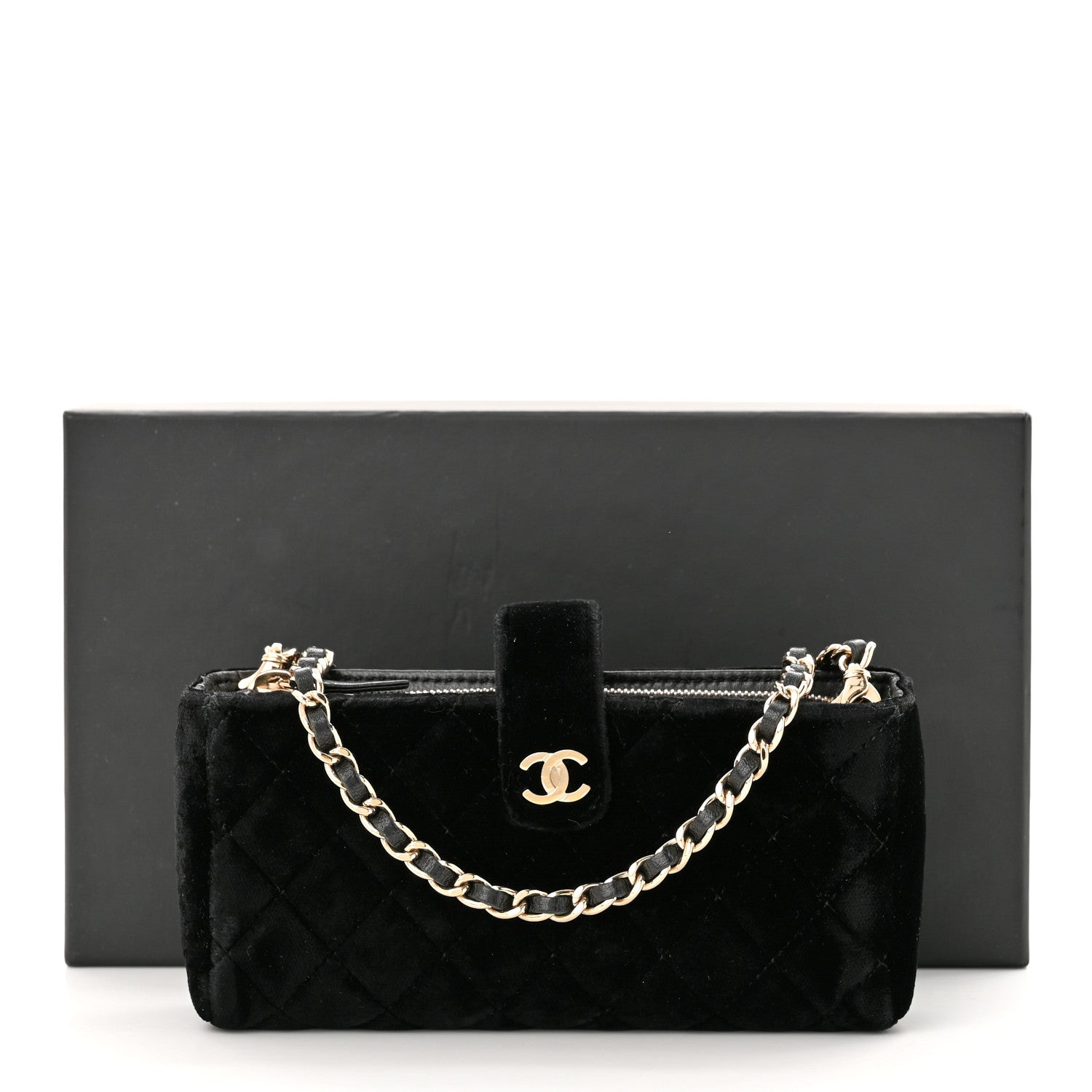 Chanel Velvet Quilted Small Clutch With Chain Black 12 of 12