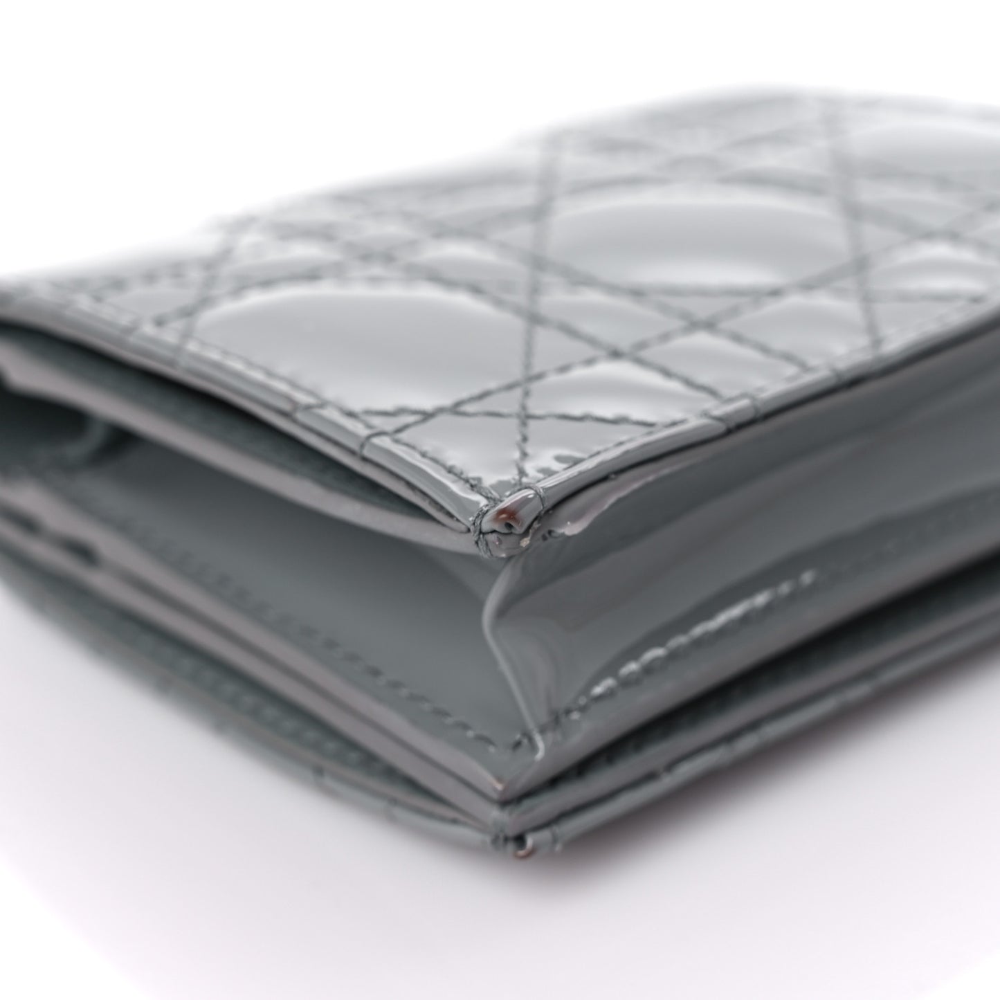 Patent Cannage Mini Lady Dior Wallet Grey