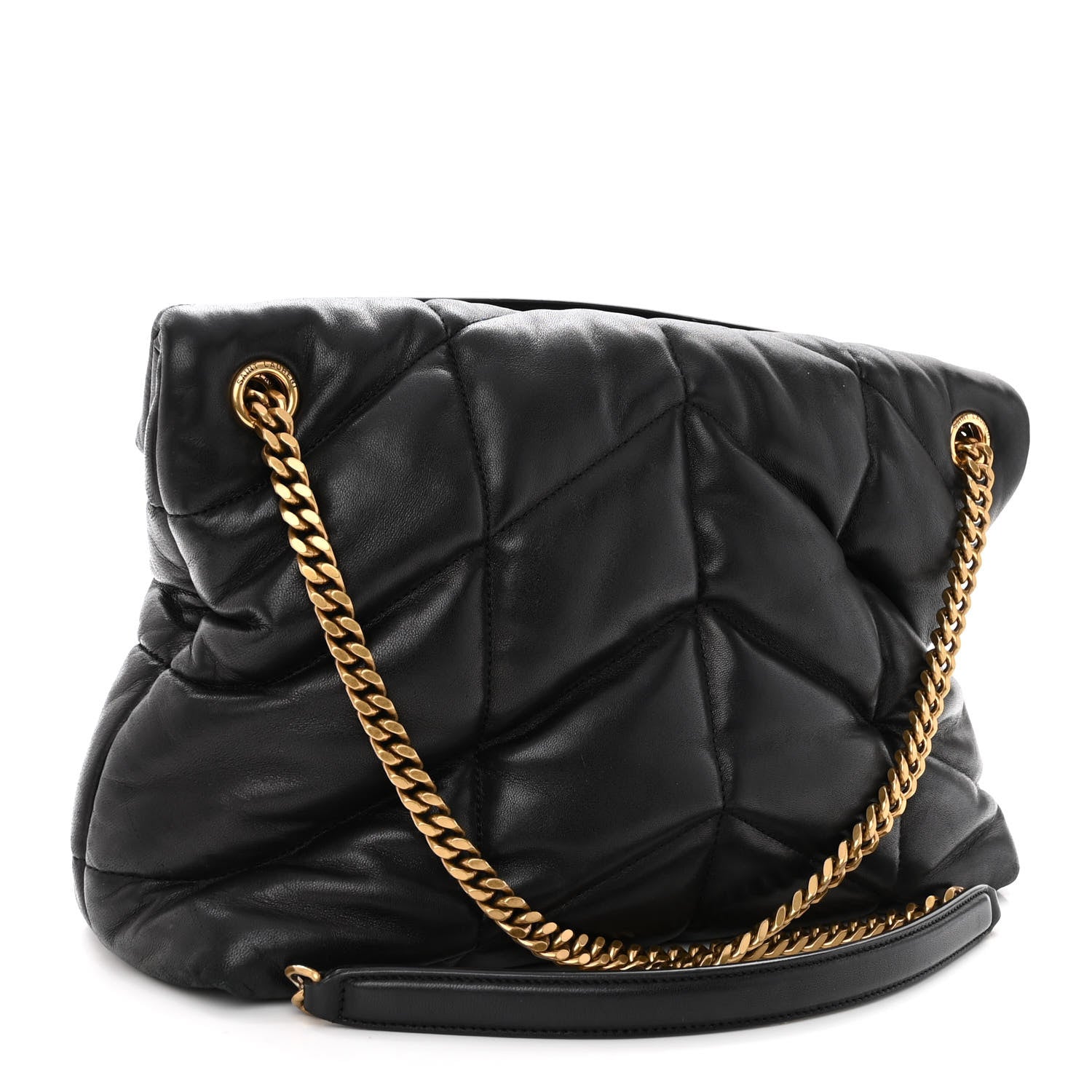 Saint Laurent Lambskin Quilted Medium Loulou Puffer Monogram Chain Satchel Black 3 of 10