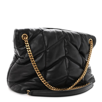 Saint Laurent Lambskin Quilted Medium Loulou Puffer Monogram Chain Satchel Black 3 of 10