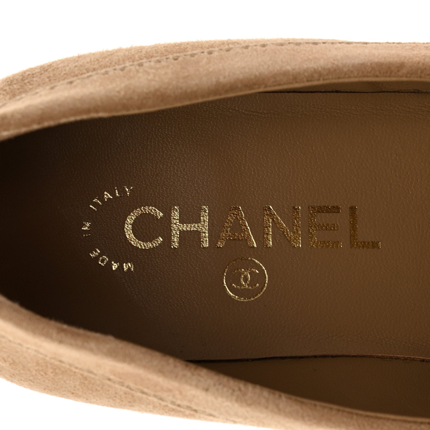 Suede Kidskin Crystal CC Loafers 38 Dark Beige