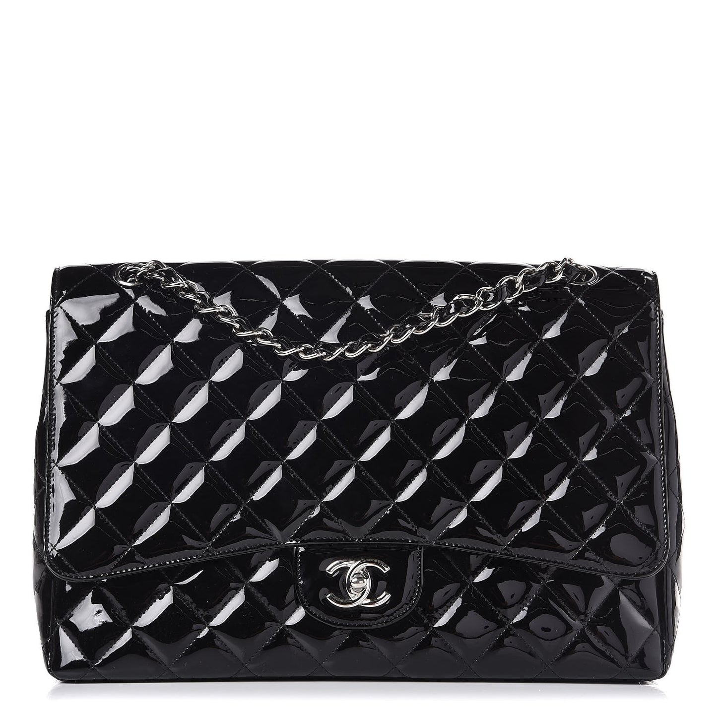 Patent Quilted Maxi Single Flap Black