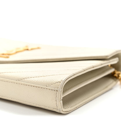 Saint Laurent Grain De Poudre Matelasse Chevron Monogram Chain Wallet Crema Soft 9 of 9