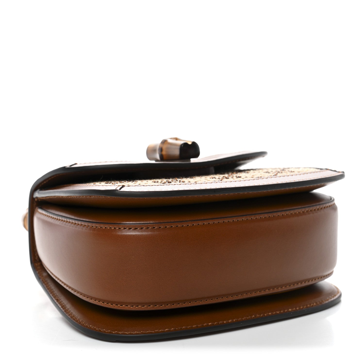 Gucci New Canvas Charisma Calfskin Crystal GG Monogram Small Bamboo 1947 Top Handle Bag Camel Ebony 4 of 10