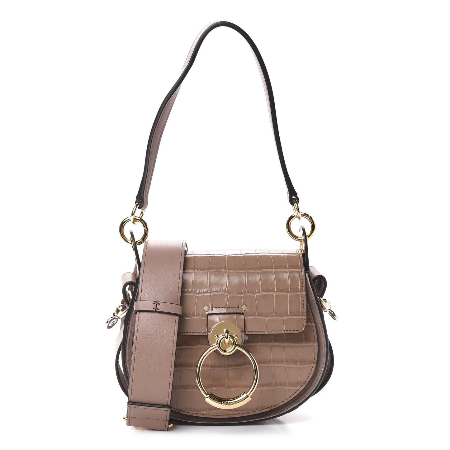 Calfskin Crocodile Embossed Small Tess Bag Woodrose