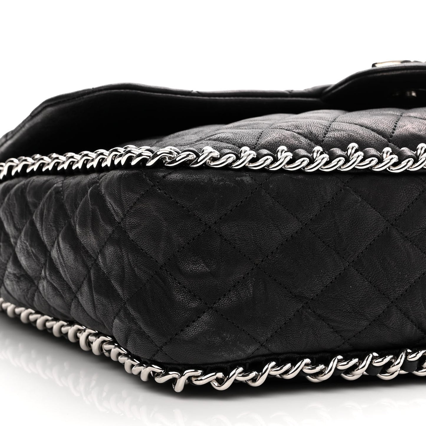 Washed Lambskin Quilted Maxi Chain Around Flap Black