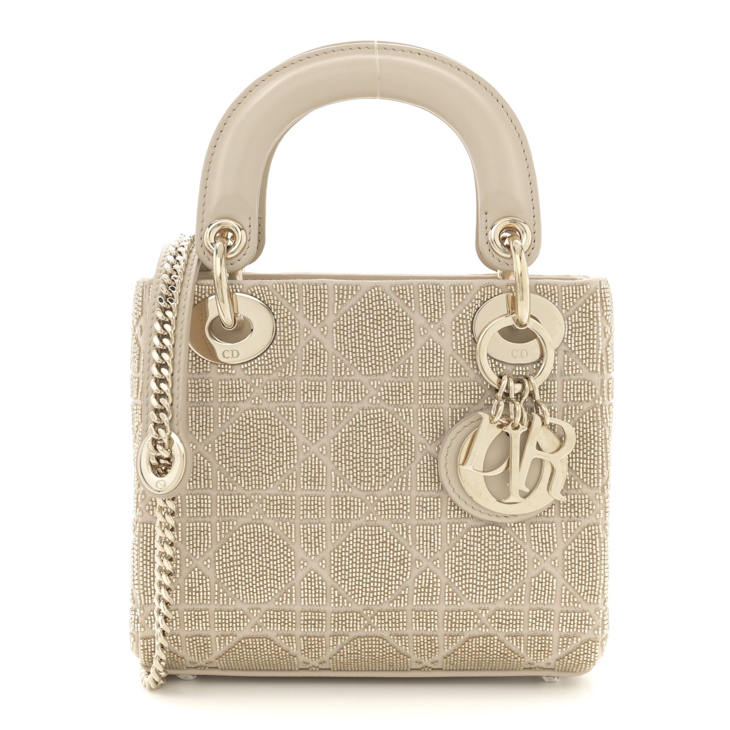 Lambskin Cannage Beaded Embroidered Mini Lady Dior Caramel Beige