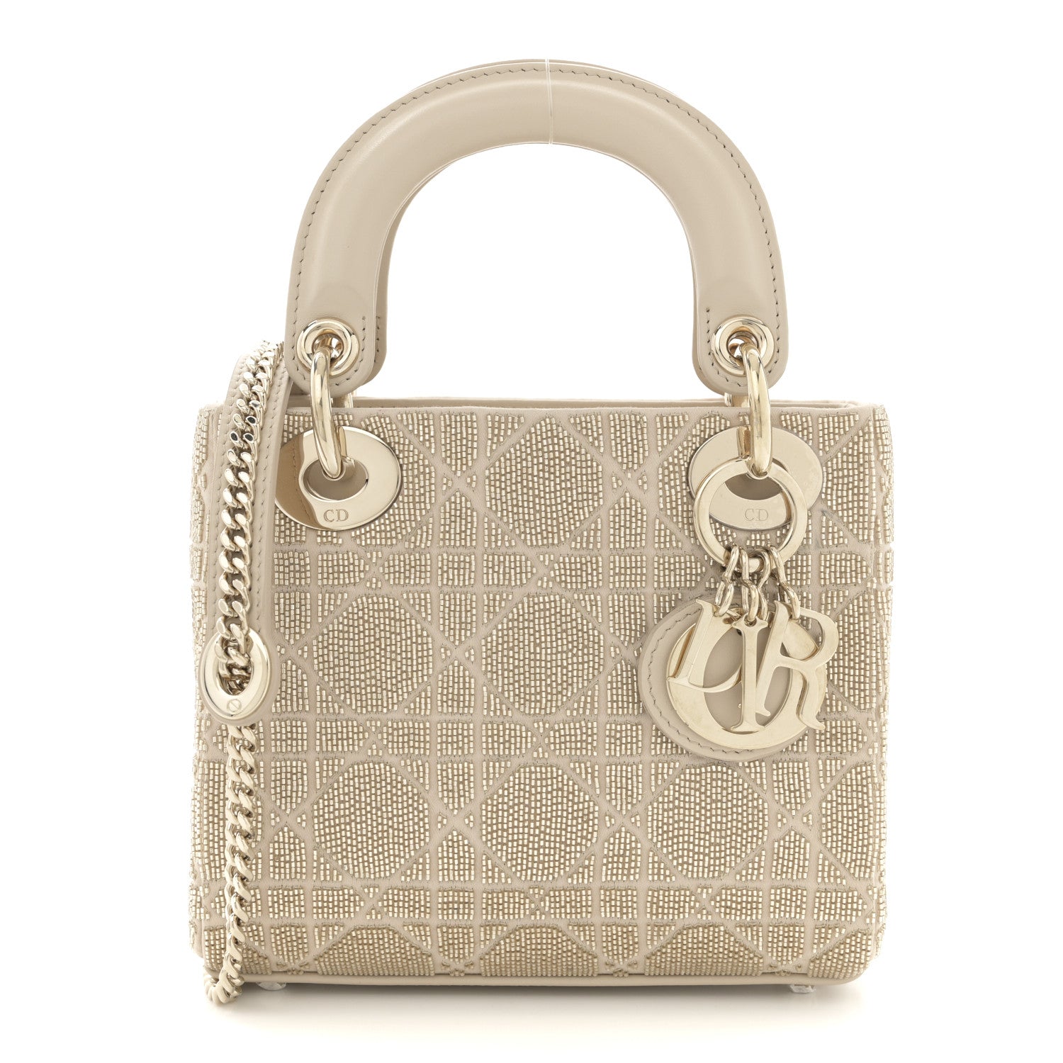 Christian Dior Lambskin Cannage Beaded Embroidered Mini Lady Dior Caramel Beige 1 of 10