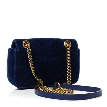 Gucci Velvet Matelasse Mini GG Marmont Shoulder Bag Cobalt Blue 3 of 10