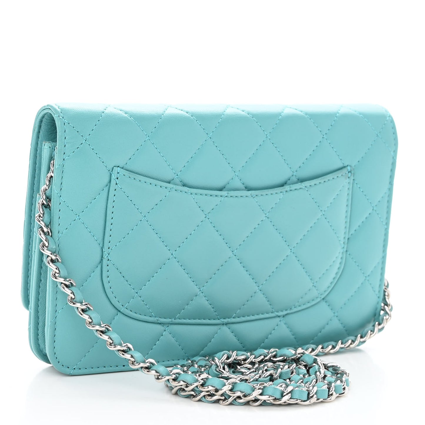 Lambskin Quilted Wallet On Chain WOC Turquoise