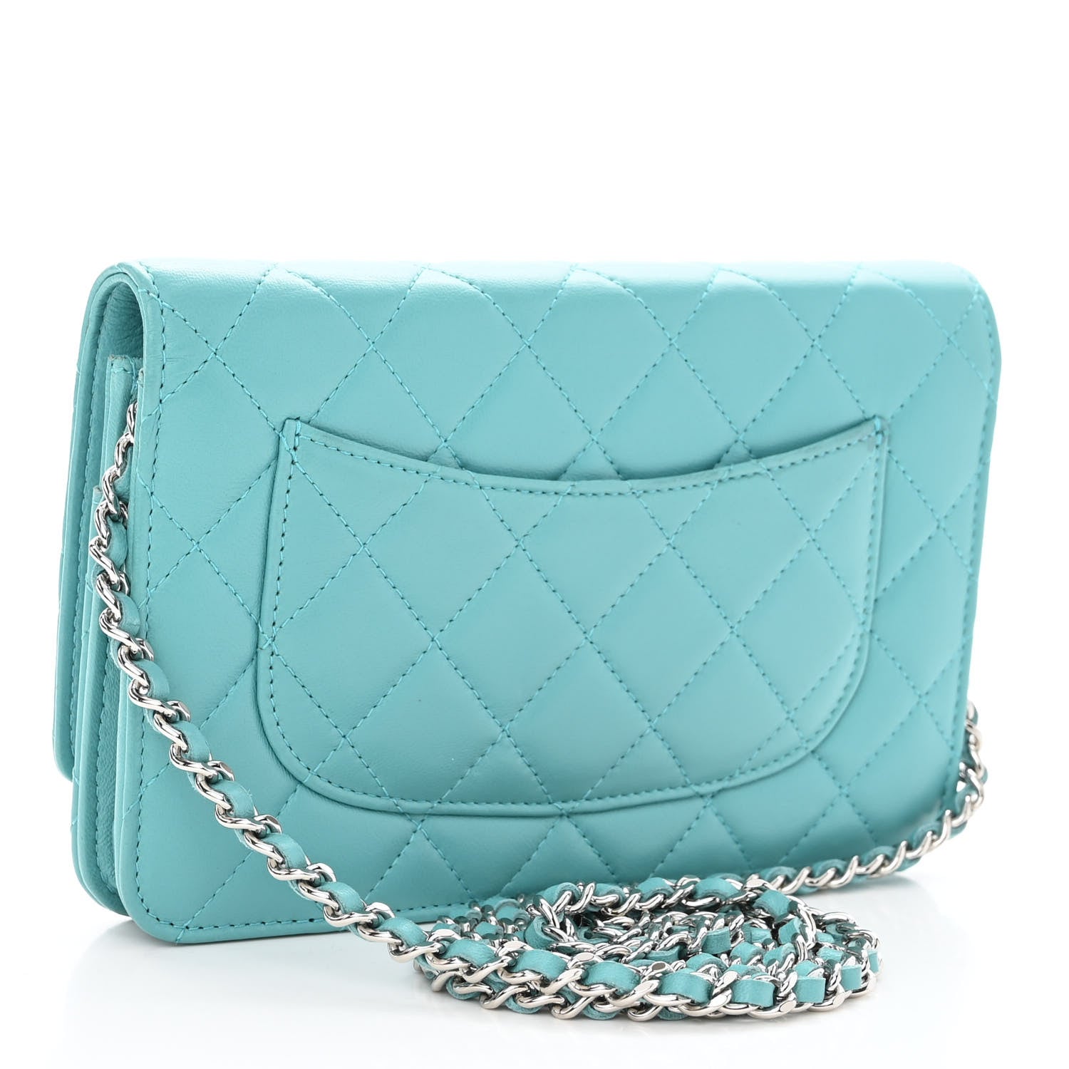 Chanel Lambskin Quilted Wallet On Chain WOC Turquoise 3 of 10