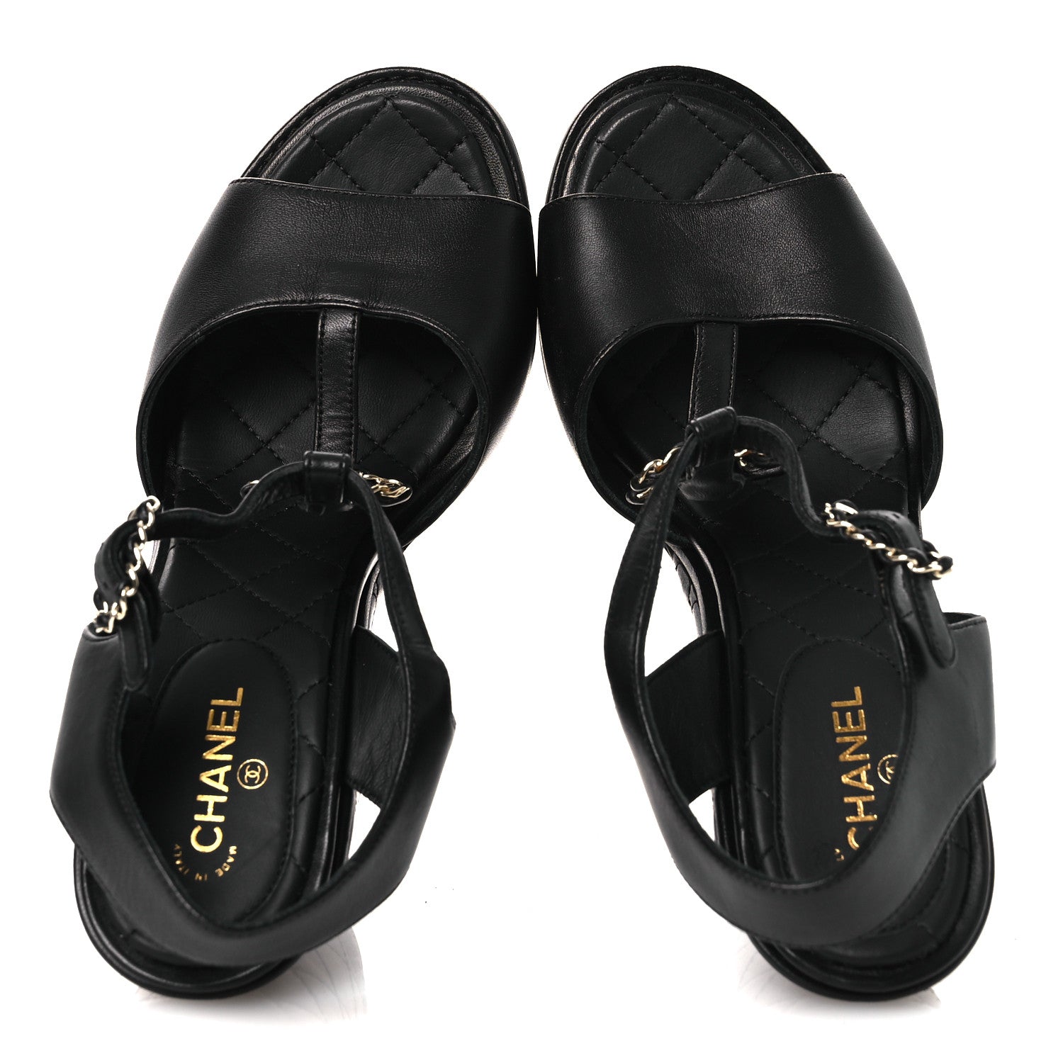 Chanel Lambskin Quilted Chain CC Wedge Sandals 39 Black 2 of 12