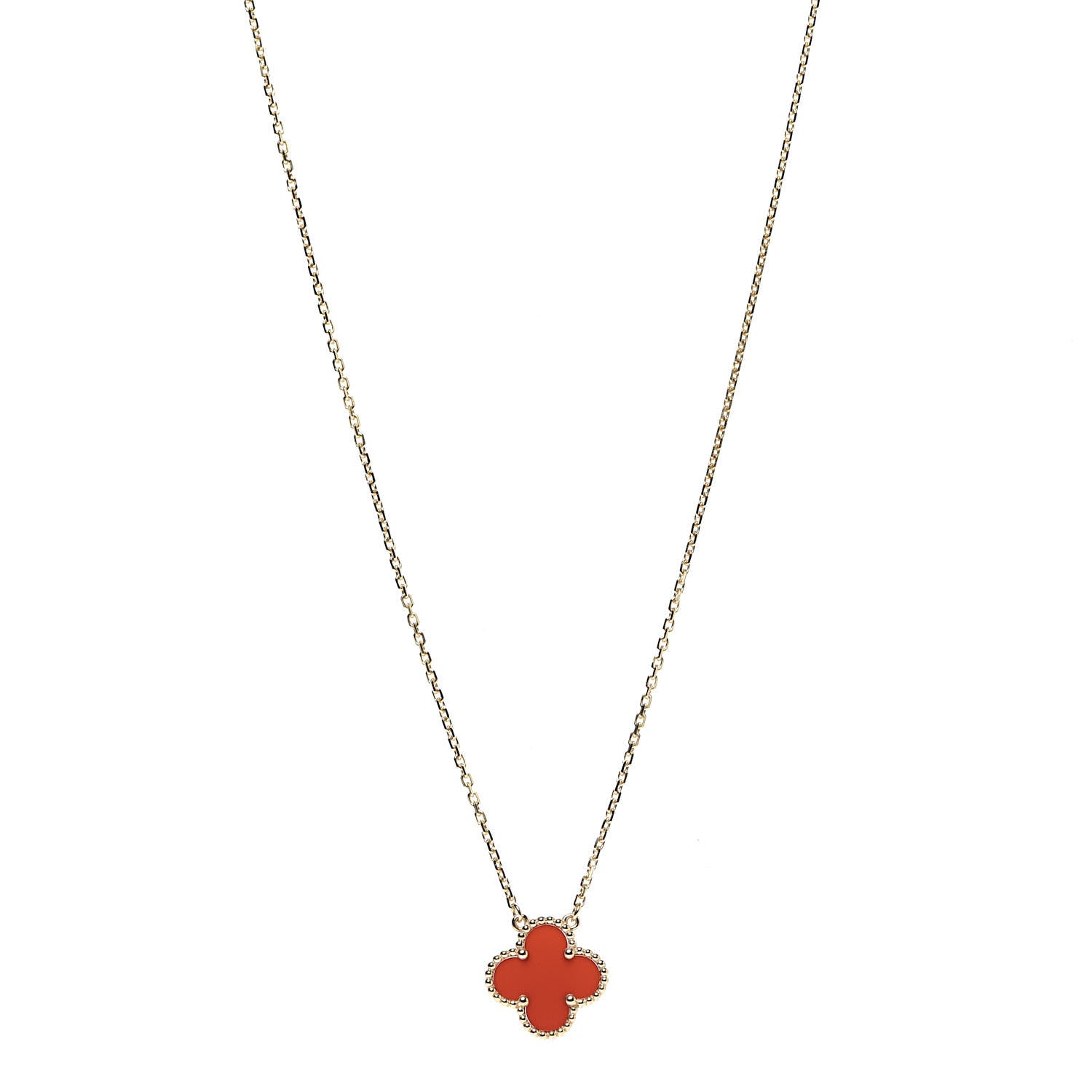Van Cleef & Arpels 18K Yellow Gold Carnelian Vintage Alhambra Pendant Necklace 1 of 7