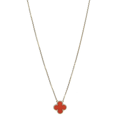 Van Cleef & Arpels 18K Yellow Gold Carnelian Vintage Alhambra Pendant Necklace 1 of 7