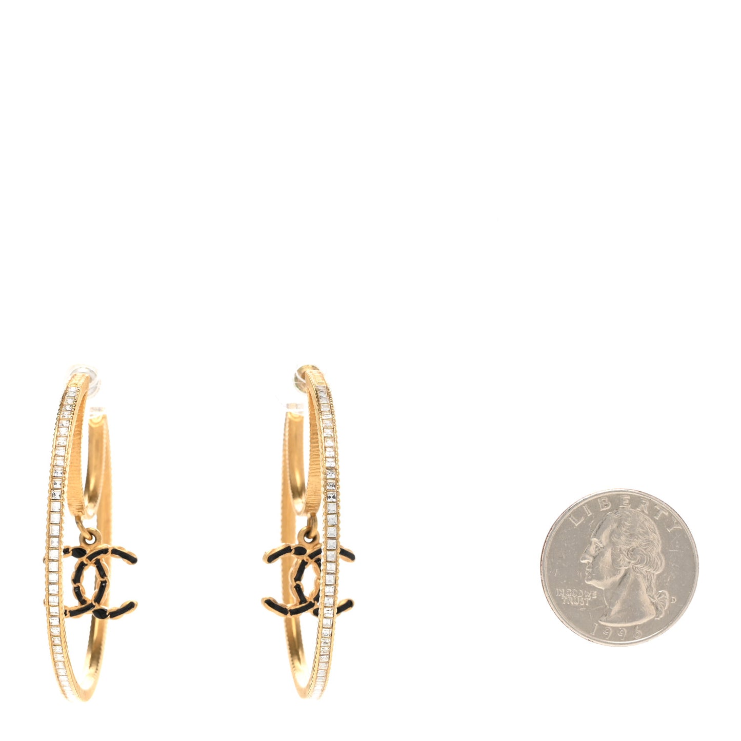 Baguette Crystal CC Drop Hoop Earrings Gold