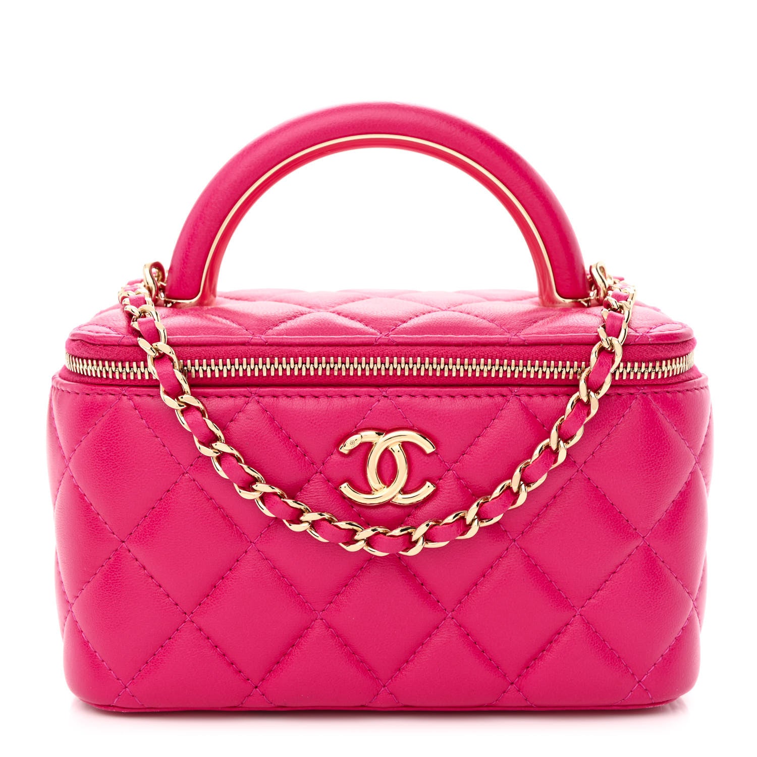 Chanel Lambskin Quilted Small Top Handle Vanity Case With Chain Dark Pink 1 of 11