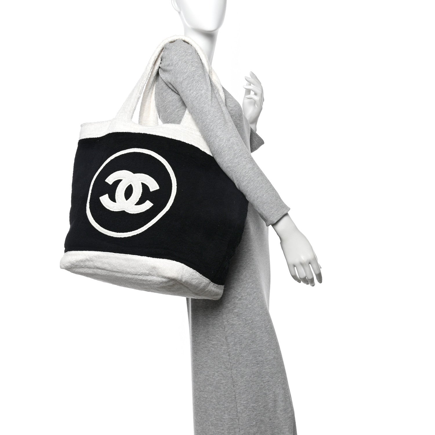 Chanel Terry Cotton CC Beach Tote Towel Set Black White 2 of 13