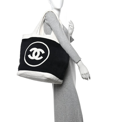 Chanel Terry Cotton CC Beach Tote Towel Set Black White 2 of 13