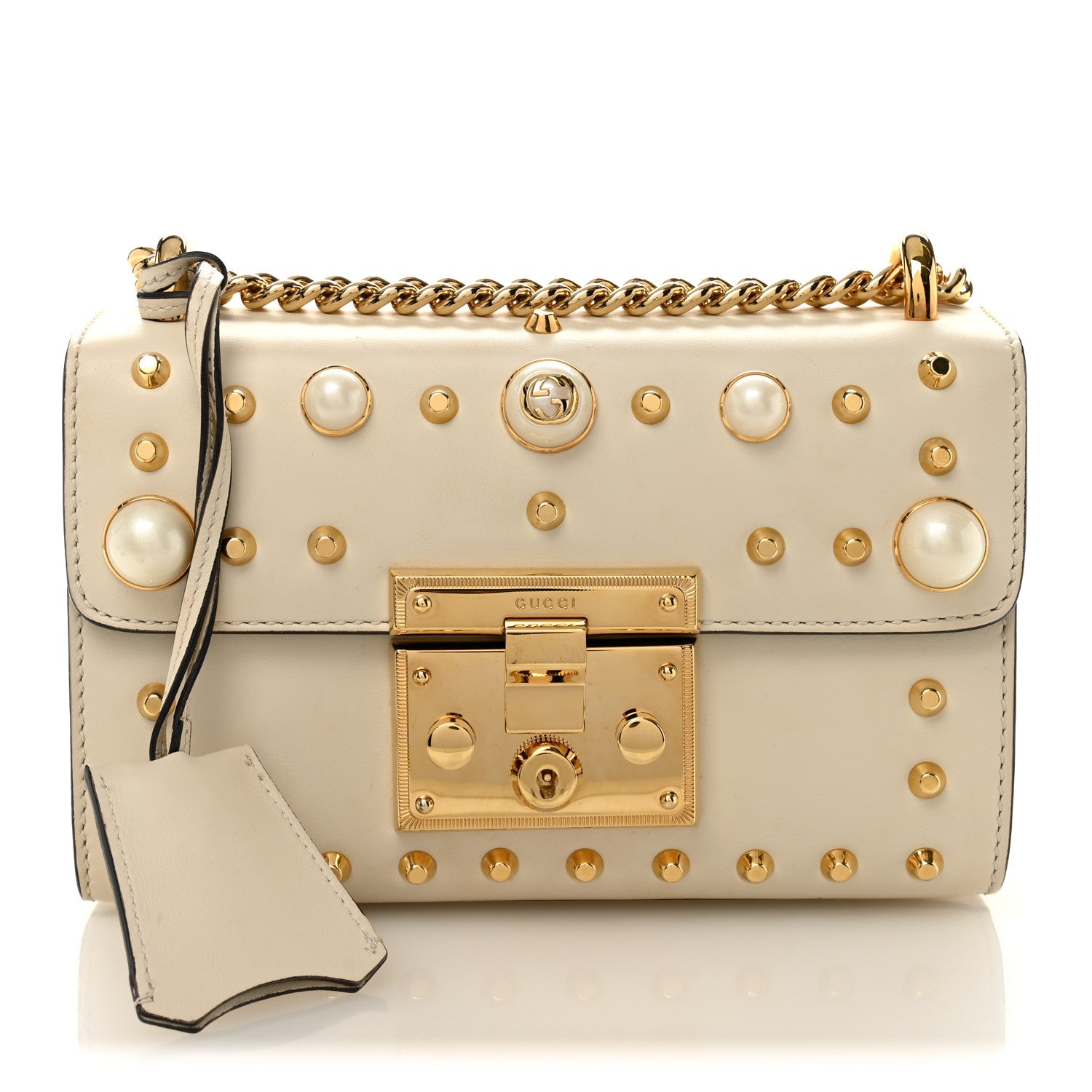 Gucci Calfskin Studded Small Padlock Shoulder Bag White 1 of 13