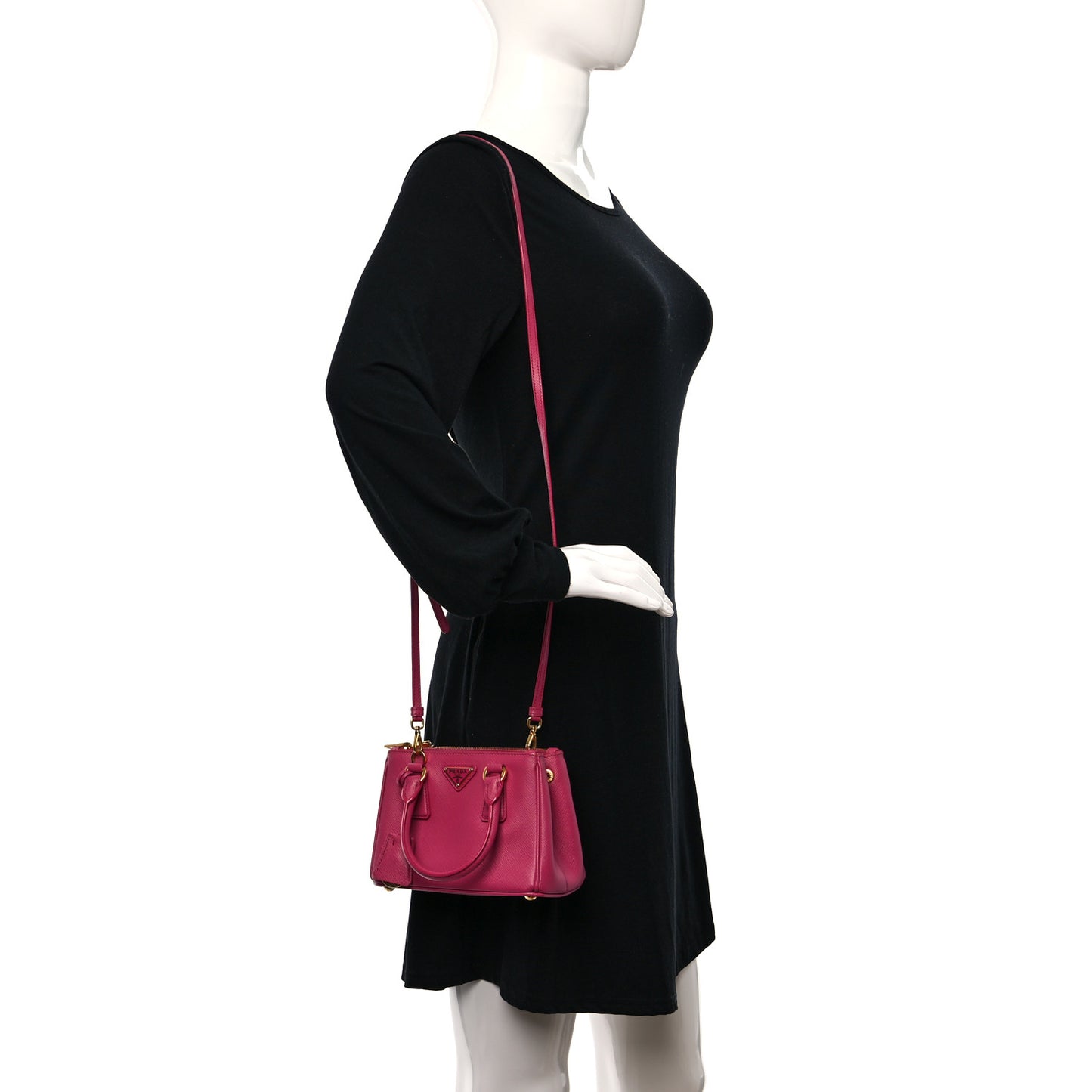 Saffiano Mini Galleria Double Zip Tote Fuxia