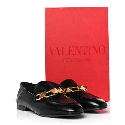 Valentino Garavani Nappa Stud Sign Loafers 38 Black 9 of 9