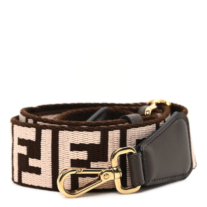 Fendi Ribbon Vitello Century FF 1974 Embroidered Adjustable Strap You Fango Rosa Confetto Chocolate 1 of 4