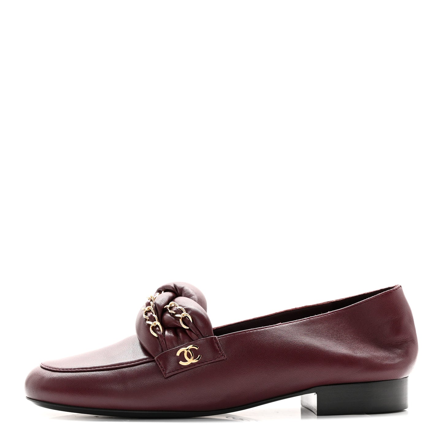 Lambskin CC Braided Chain Loafers 36.5 Bordeaux