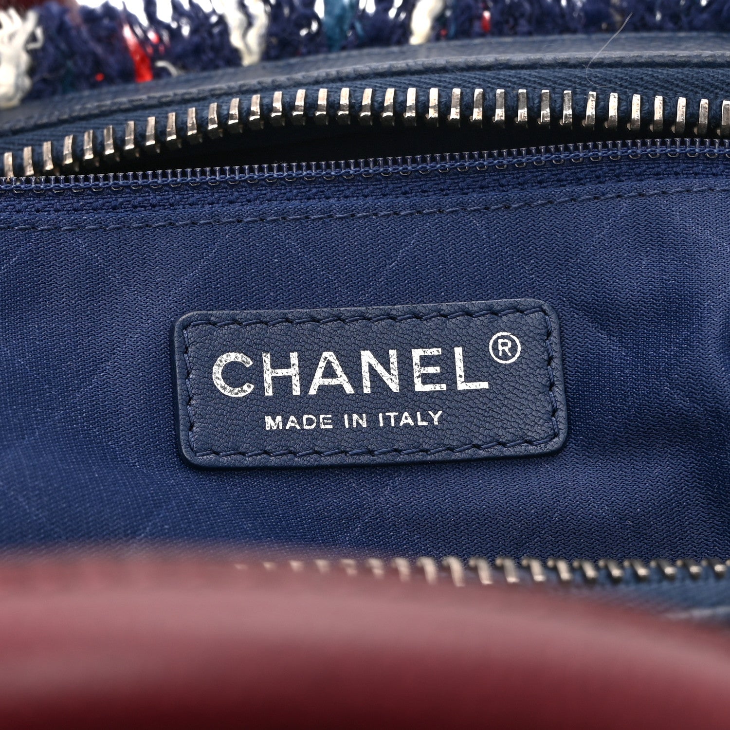 Chanel Tweed Large Trip Bowling Bag  Navy Burgundy 6 of 10
