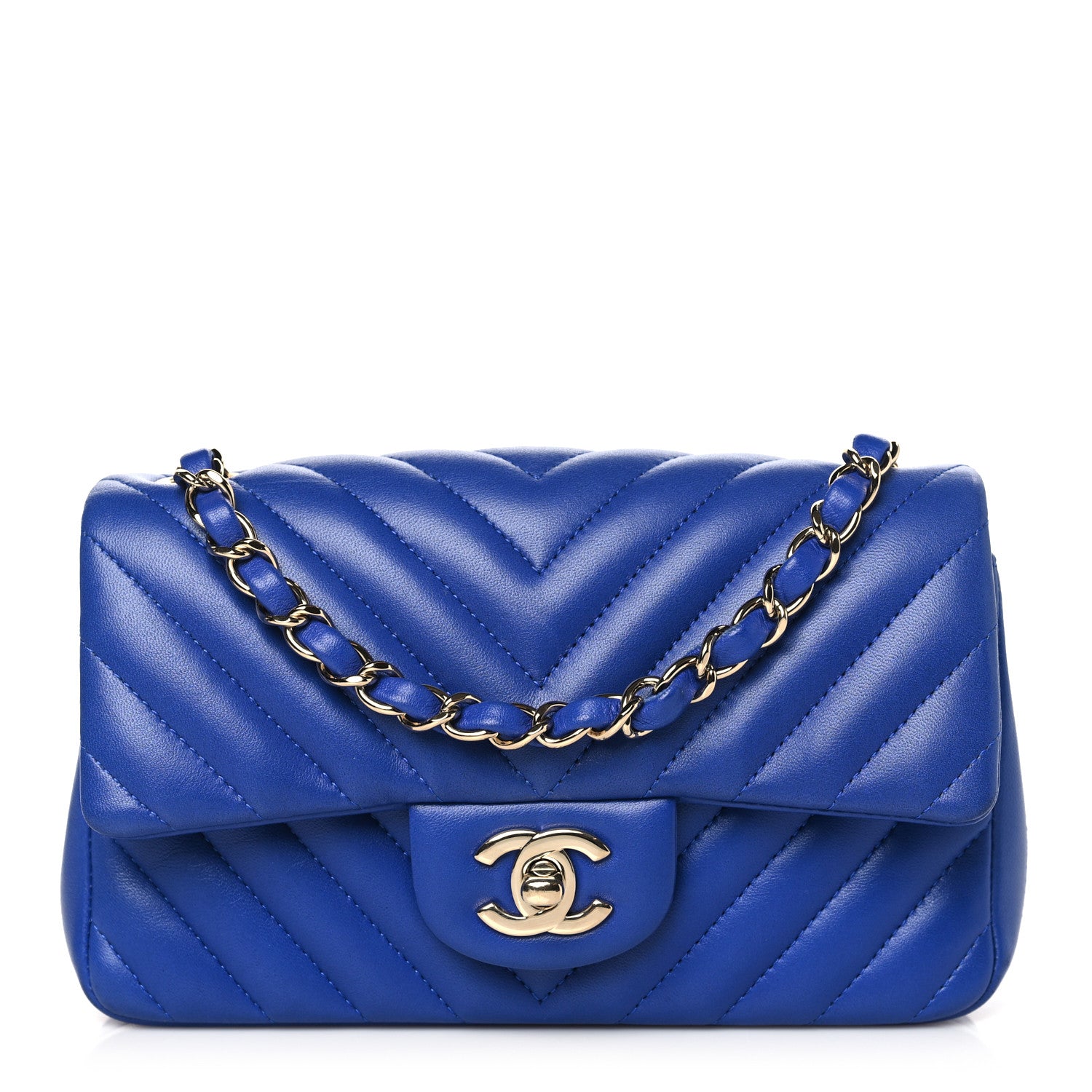 Chanel Lambskin Chevron Quilted Mini Rectangular Flap Dark Blue 1 of 10