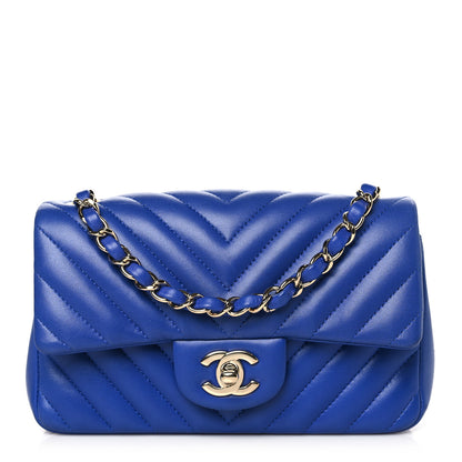 Chanel Lambskin Chevron Quilted Mini Rectangular Flap Dark Blue 1 of 10