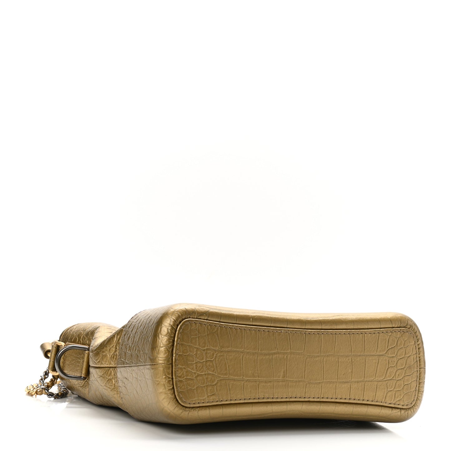 Metallic Calfskin Crocodile Embossed Medium Gabrielle Cocodile Hobo Gold