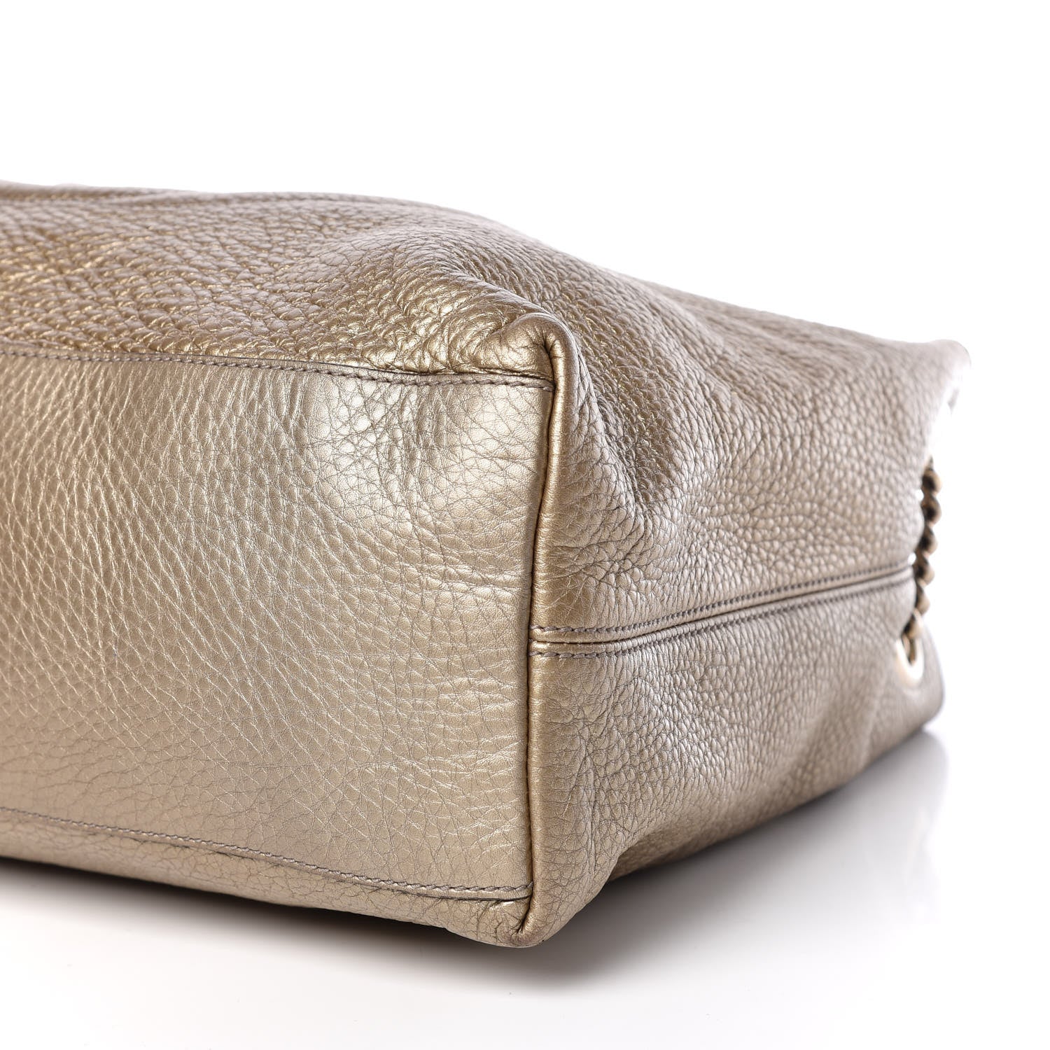 Gucci Metallic Pebbled Calfskin Medium Soho Chain Shoulder Bag Golden Beige 9 of 9