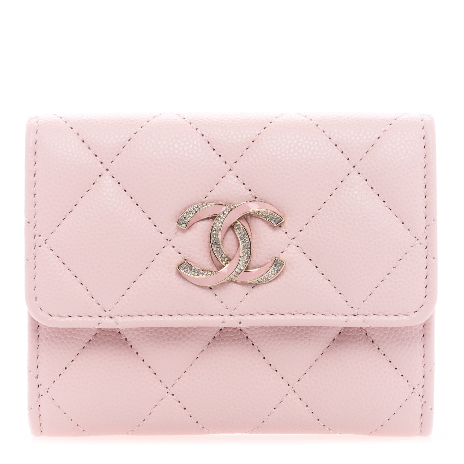 Chanel Caviar Quilted Crystal Enamel Flap Card Holder Pink 1 of 7