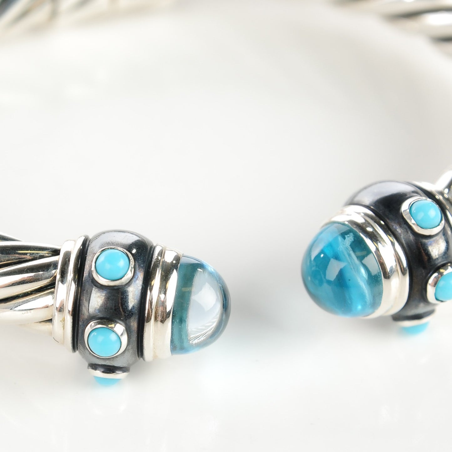 Sterling Silver Blue Topaz Turquoise 8.5mm Cable Renaissance Bracelet